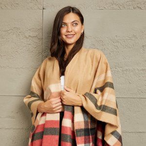e.Luna Plaid Shawl Poncho Cardigan